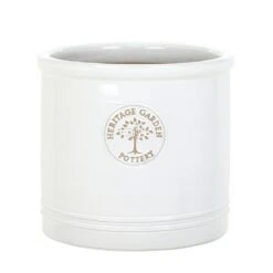 Woodlodge 38cm White / Cream Glazed Heritage Cylinder Pot -Garden Care Store 5021346500646 3
